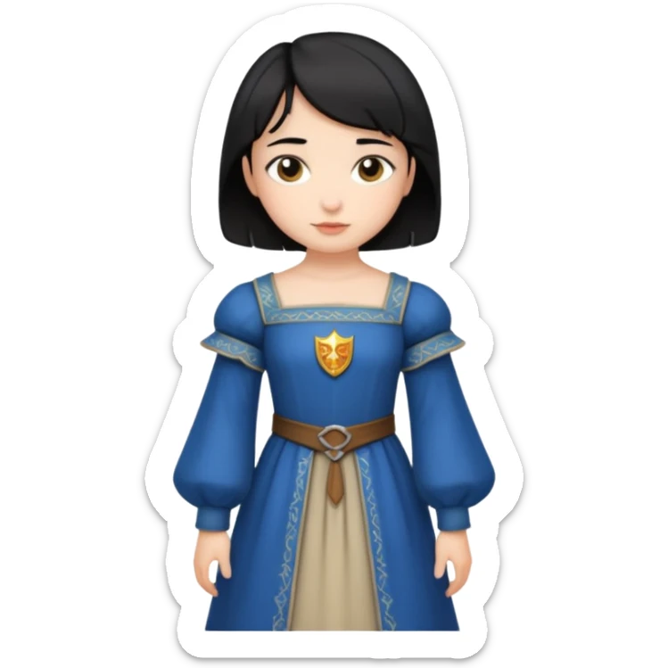 Crea a una chica de pelo corto color negro con vestido medieval sticker
