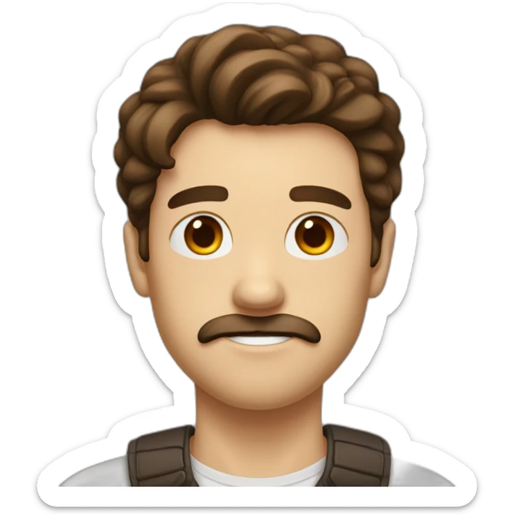 Guy with brown hair on right side, with a little square mustach on the top of the lip sticker