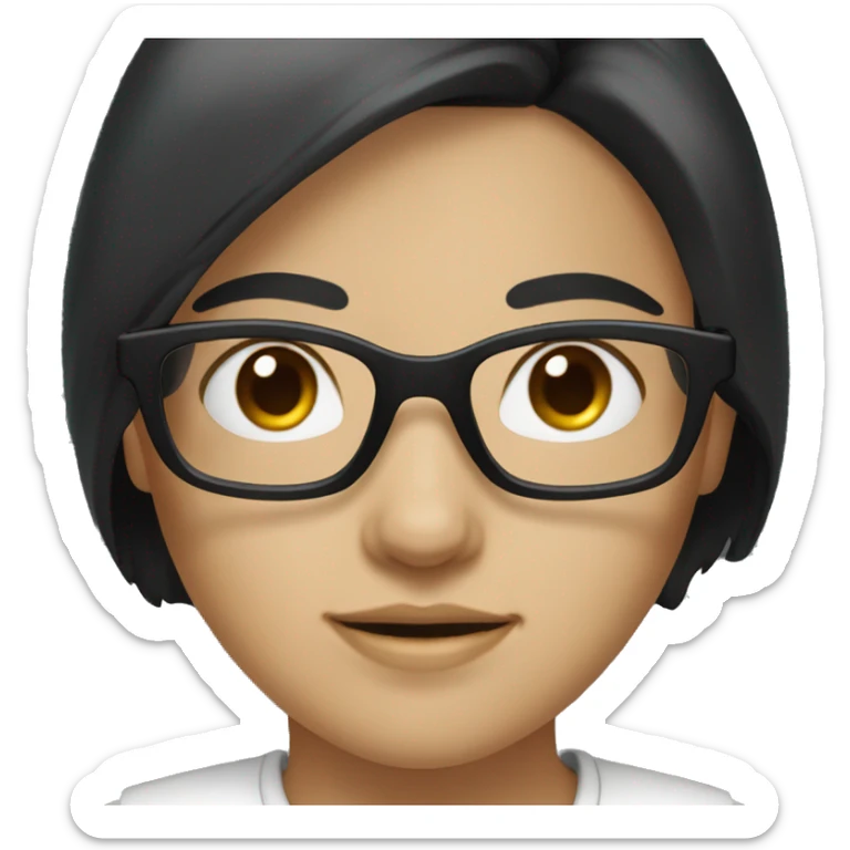 Girl white skin black hair brown eyes with glasses sticker