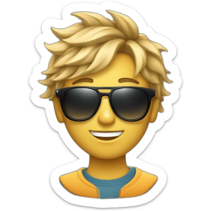 A stylish boy wearing earphones and sun glasses and in background music waves sticker