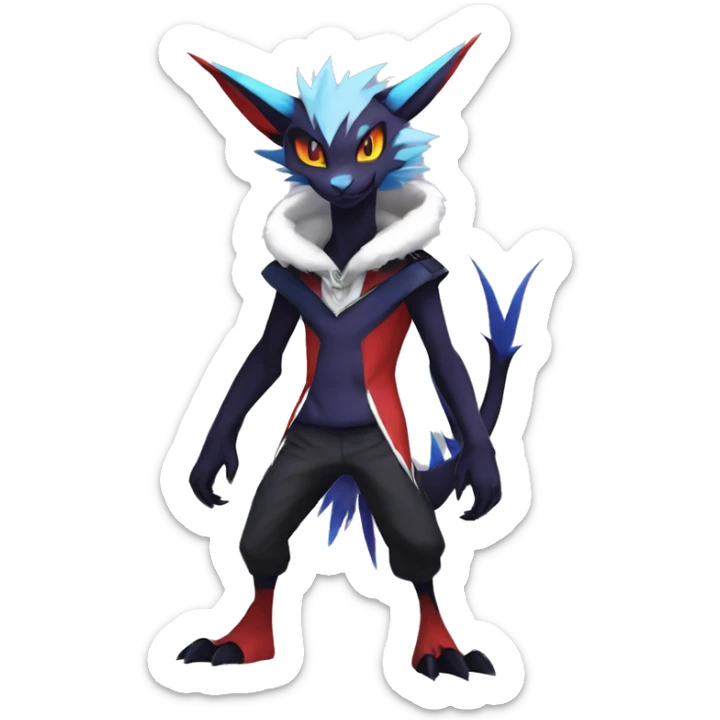 Cool Anthro Dark Absol-Noivern-Quilava-Litten-Pokémon with edgy stripes hoodie spiked collar punk Full Body sticker