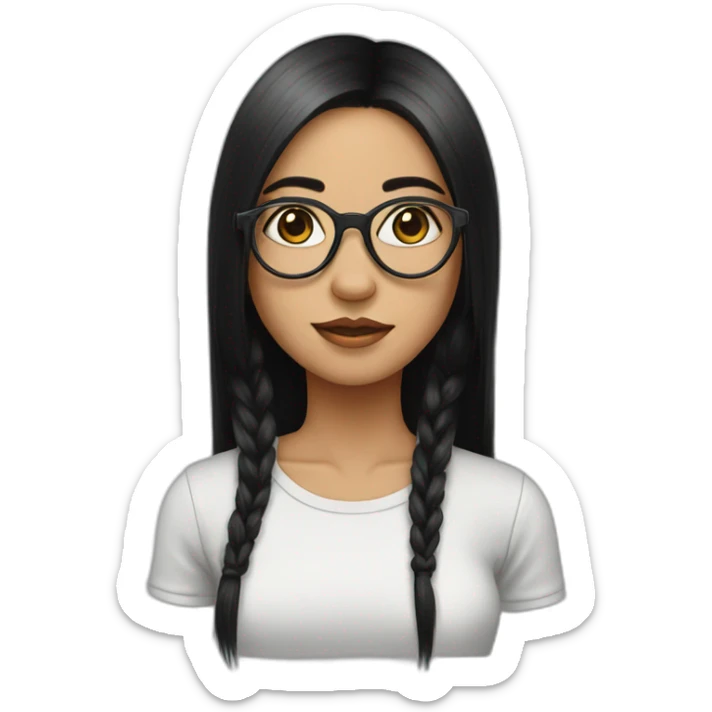 Girl with metal spectacles, black long straight hair, ear piercings sticker