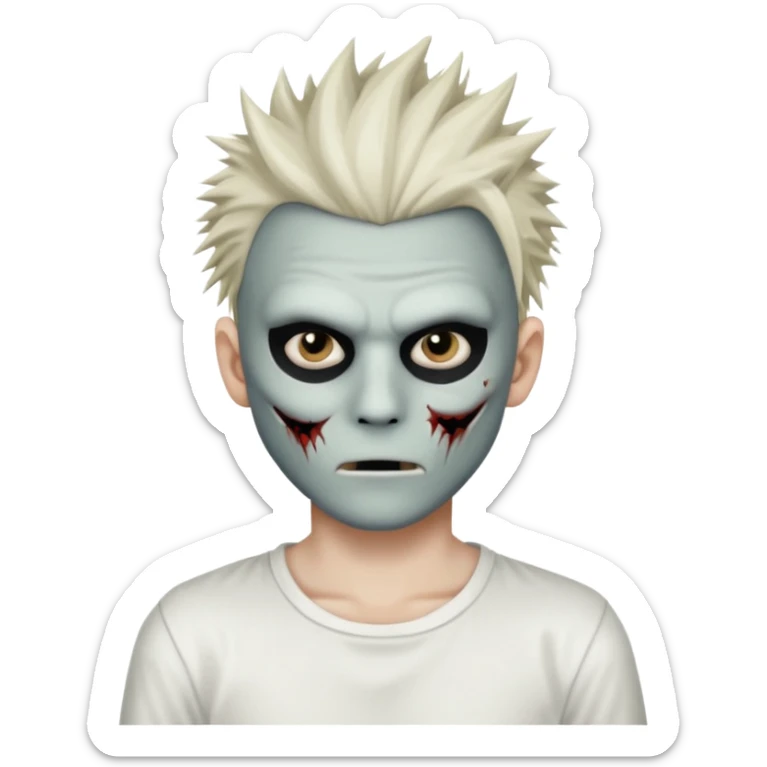 zombie boy with spiky emo hair and white shirt emoji and he wears an anonymous mask sticker
