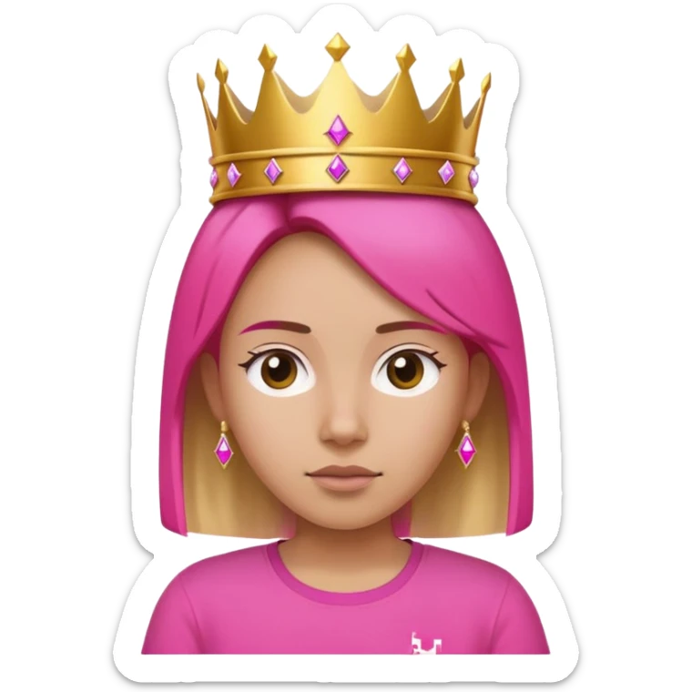 Girl wearing a T mobile shirt (with a big pink T in the middle of it) and a gold crown on her head sticker