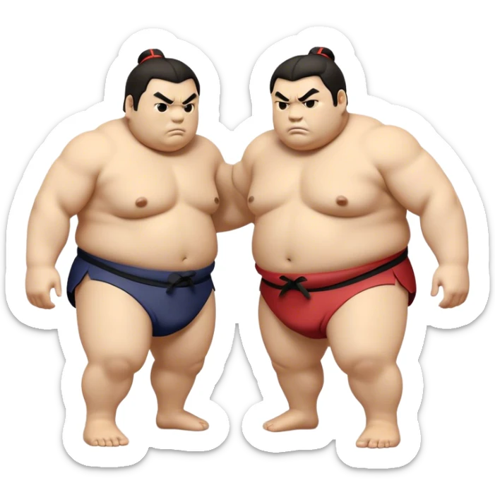 Cinematic Realistic Sumo Wrestling Emoji, depicted as an intense sumo match featuring powerful wrestlers in traditional mawashi, rendered with rich textures and dynamic dramatic lighting that captures the raw intensity of the sport. sticker