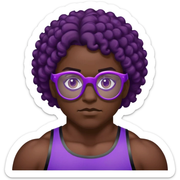 Wrestler with purple glasses tinted black and short curly brown hair sticker