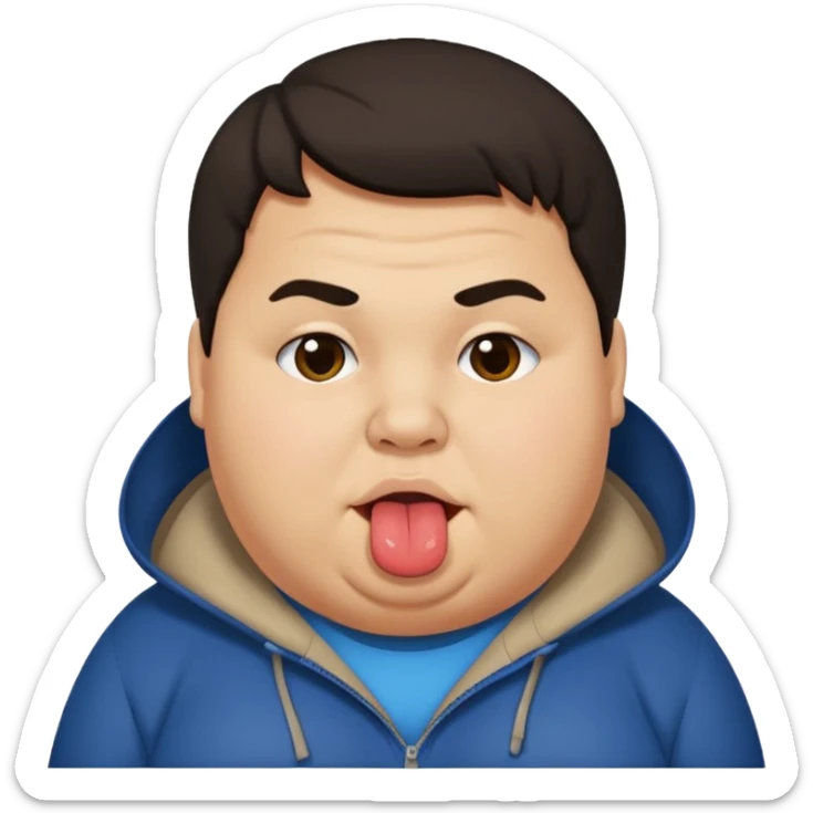 Fat teen from kosovo with flat hair covering his forehead, with his tongue out sticker