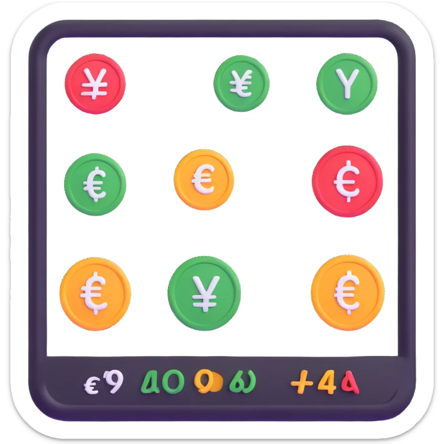 price analysis dashboard with euro dollar pound yen currency symbols sticker