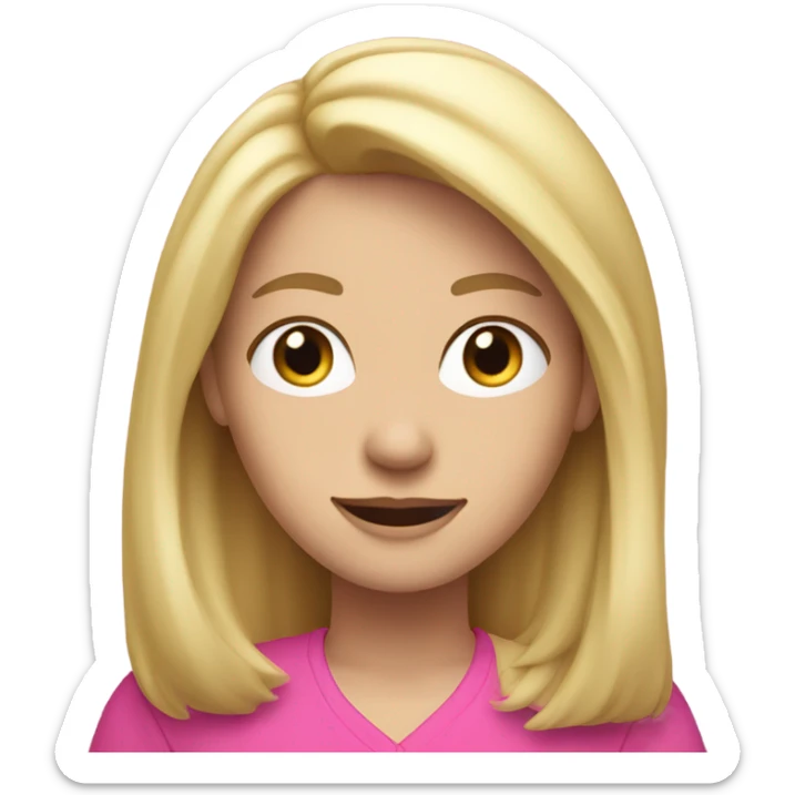 white female employee with blonde loose hair, in intensive pink clothes, only upper-body sticker