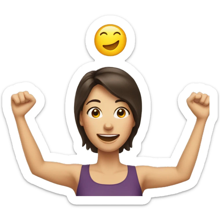 excited woman with dark brown hair with arms raised above head sticker