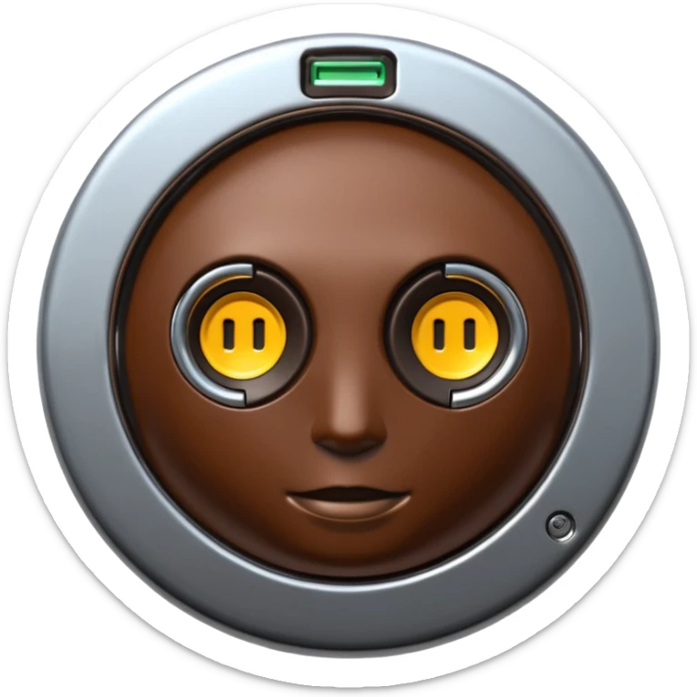 3D render of Data Port, futuristic cyborg aesthetic, fusion of organic skin and chrome metal, metallic socket embedded in dark brown skin, exposed wiring,emoji style, isolated on white background --v 6.0. sticker