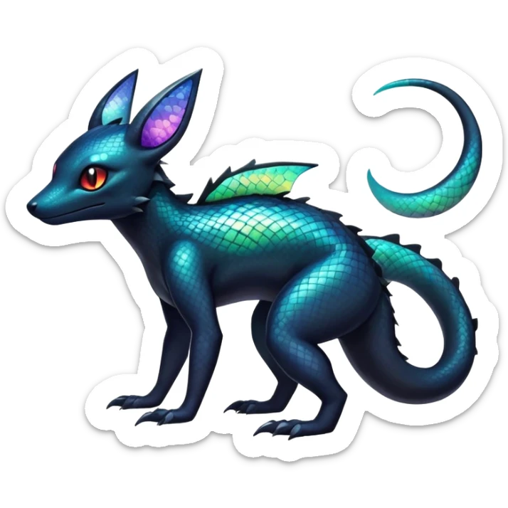 Colorful Iridescent Exotic Salandit-Aurorus-Umbreon-Fakémon-hybrid-creature (full body)  sticker