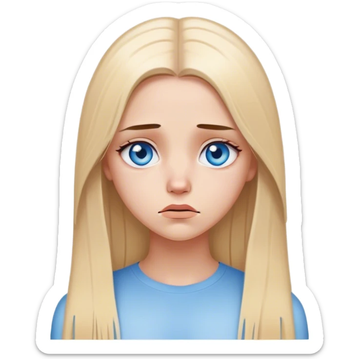 beautiful white girl with long straight blonde hair blue eyes sad angry upset hurt mad sticker