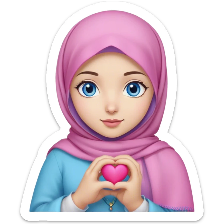 Turkish beautiful finish Konya girl blue eyes with pink lila magnolia hijab and hold heart in her hand  sticker