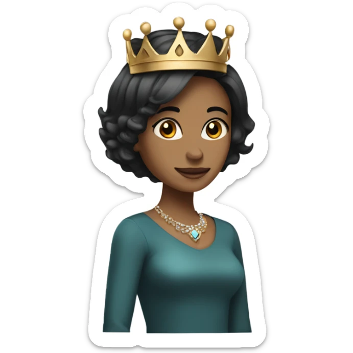 medium dark tone female with a bob haircut (black hair) wearing a queen's crown sticker
