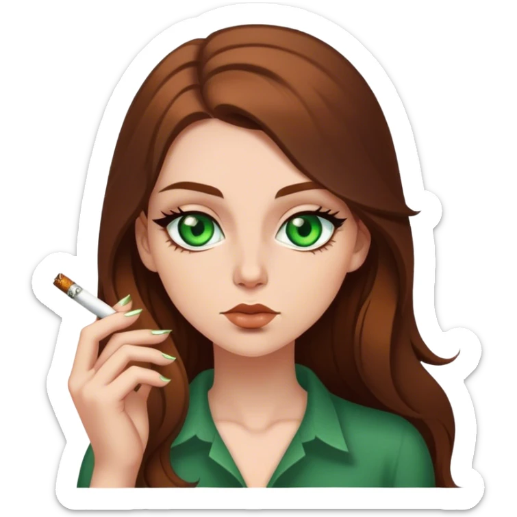 white girl with green eyes and long brown hair smoking a white joint sticker