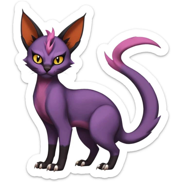 Black edgy Noivern-Noibat-Purloin-Torracat-Sphynx-Caracal-cat-Fakemon-fusion-hybrid-creature sticker