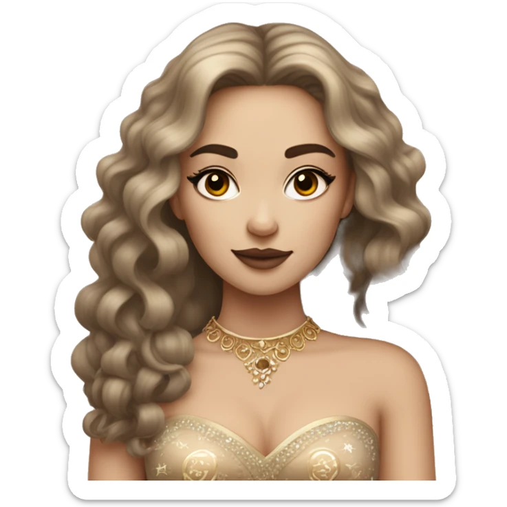 Create the zodiac sign leo as a pale brunette girl with elaborate makeup and dress that matches the zodiac sign  sticker