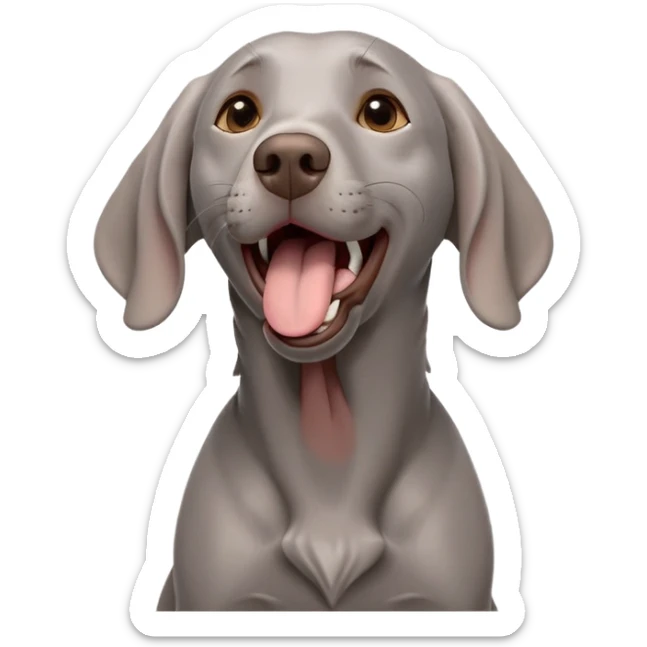 cinematic-cute-yawning-weimaraner-portrait-emoji,-head-tilted-slightly-with-a-dramatic,-wide-open-yawn,-revealing-a-sleek grey fur-with-a-subtle-shimmer,-floppy-ears-slightly-drooping,-round-brown-eyes-barely-open-in-drowsy sticker