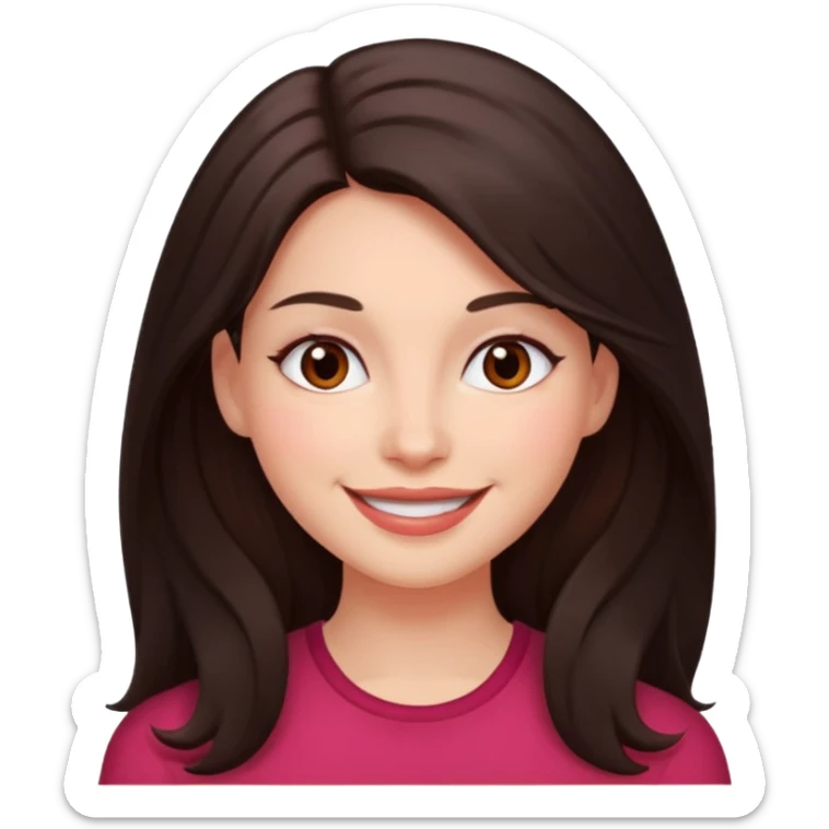 An emoji featuring a woman with dark brown long hair, brown eyes, light pinkish skin, red cheeks sticker