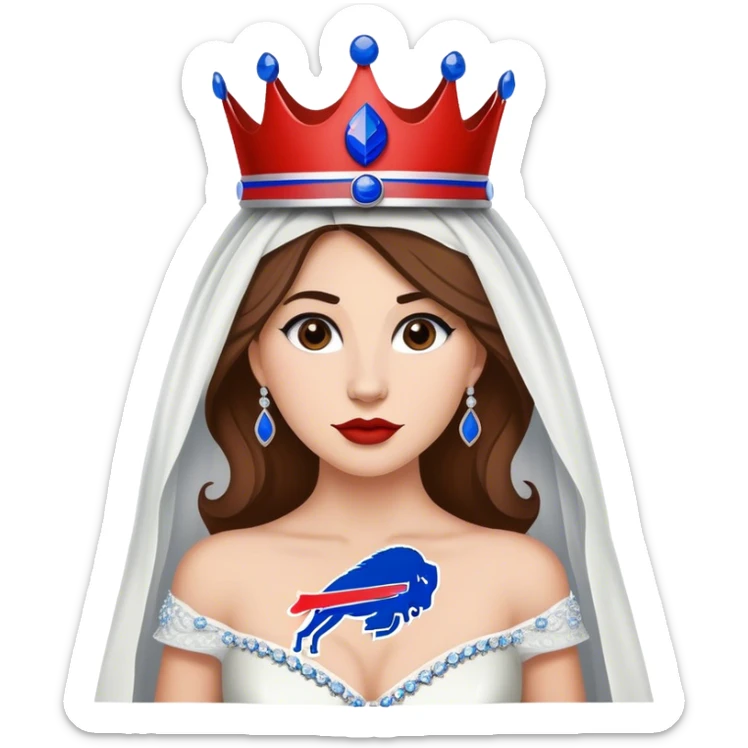 Buffalo Bills fan who’s a bride with the Buffalo Bills logo as the crown sticker