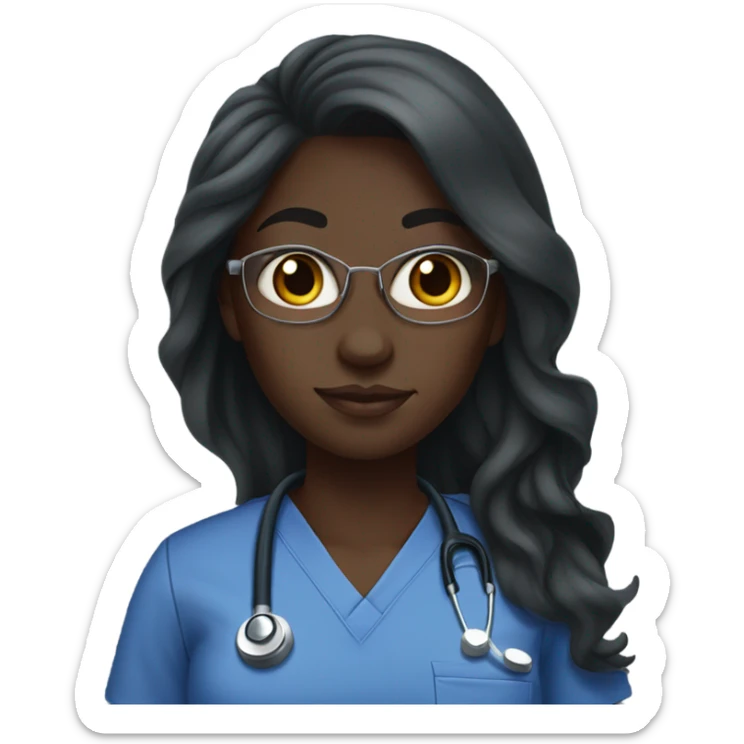 Dark skin black girl with long hair wearing scrubs  sticker