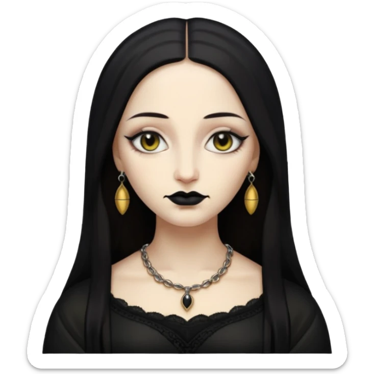 Mona Lisa reimagined as a goth emoji, piercings, black nails, gothic vibe, simplified features sticker