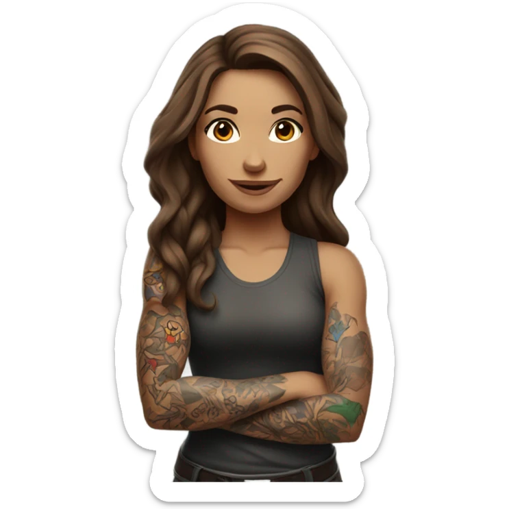 Beautiful tattooed woman long brown hair rock climbing sticker