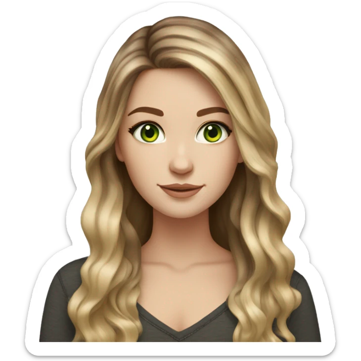 White girl green eyes with long brown hair with blonde highlights balayage  sticker