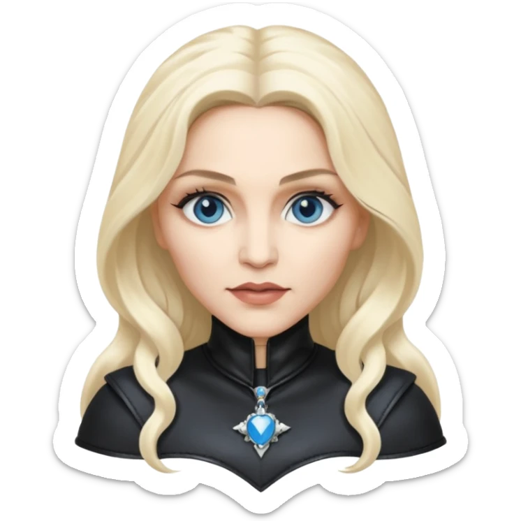 Madonna with blue eyes, long platinum blonde hair, black outfit sticker