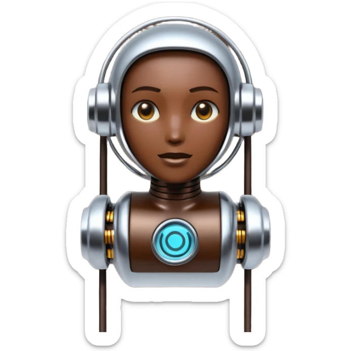 3D render of Data Port, futuristic cyborg aesthetic, fusion of organic skin and chrome metal, metallic socket embedded in dark brown skin, exposed wiring,emoji style, isolated on white background --v 6.0. sticker