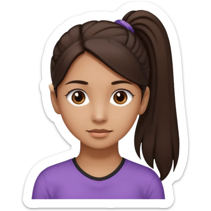 emoji of a girl with long dark brown hair in a ponytail, dark brown eyes, and light brown skin sticker