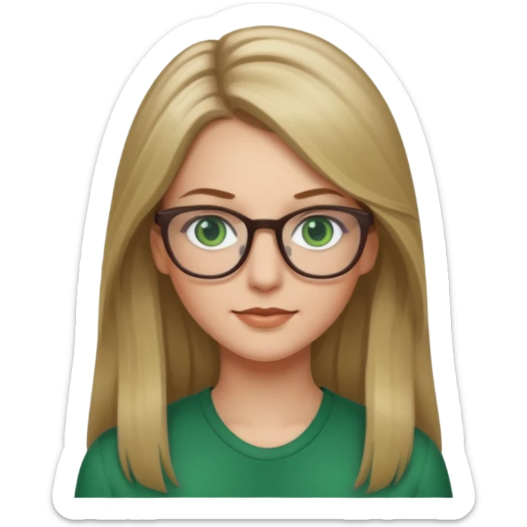White woman,dark blonde hightlights, glasses, green eyes, long hair sticker