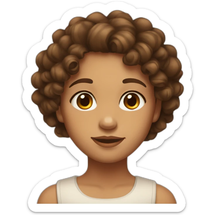 girl with curly brown hair, brown eyes, tan skin, freckles sticker