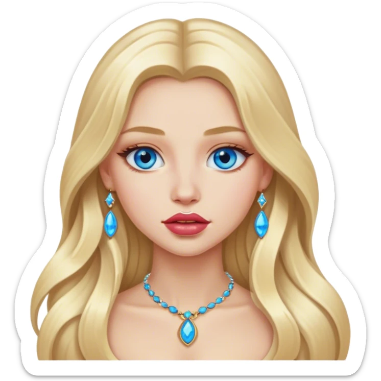 blonde long hair  girl portrait with jewelry , Bule eyes , big lips  sticker