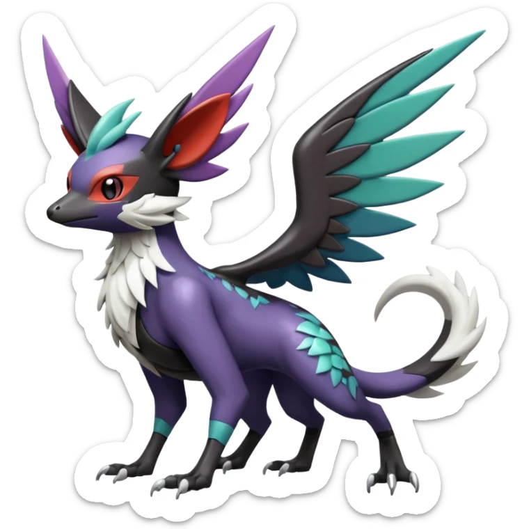 Shiny Noibat-Noivern-Mightyena-Silvally-Fakémon-hybrid-creature (full body)  sticker
