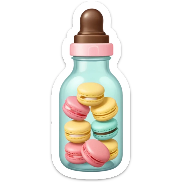 A cute baby bottle with a light yellow nipple and cute stickers on the bottle body. Macaron color palette sticker