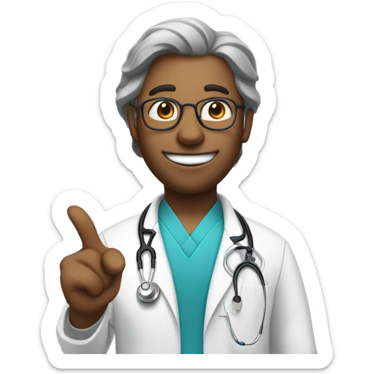 A doctor face emoji with:

Long hair
Stethoscope around the neck
Smiling warmly
Pointing at you as if explaining something sticker