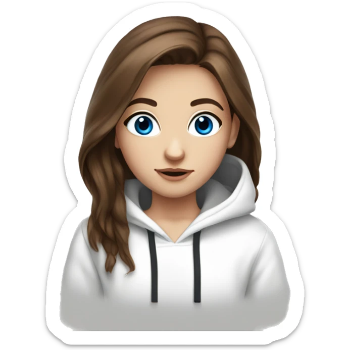 Really beautiful Brown hair blue eyes teenager in a white hoodie. Big Eye lashes  sticker