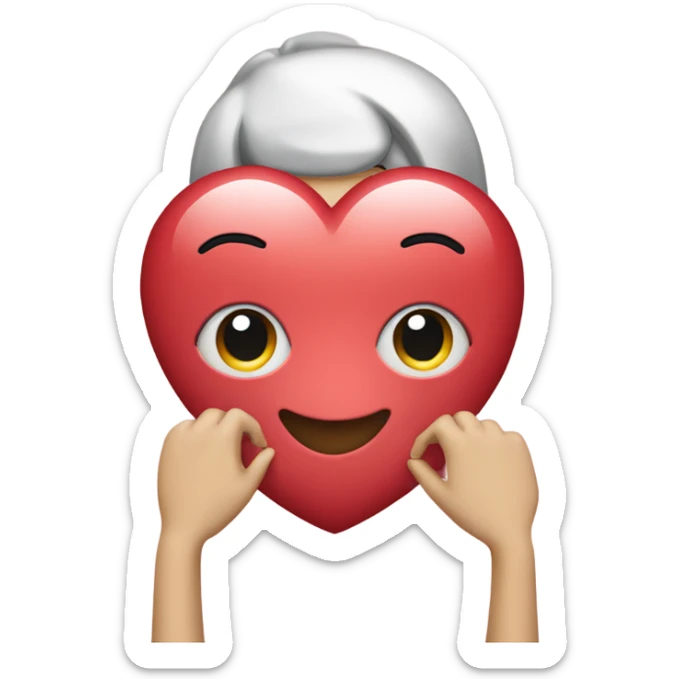 Someone with hearts in there eyes holding up the heart hand emoji sticker