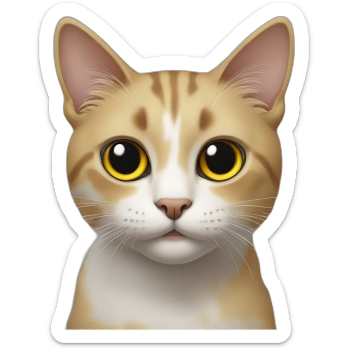 cat with white head and at the top of the head some black cyper color, yellow brown eyes, dirty looking sticker