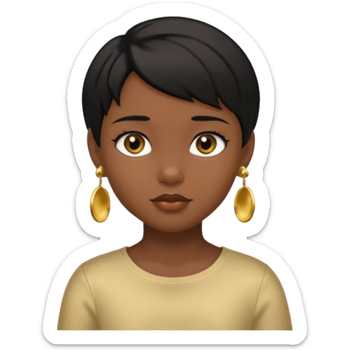 girl child with black short hair and gold earring and black skin sticker