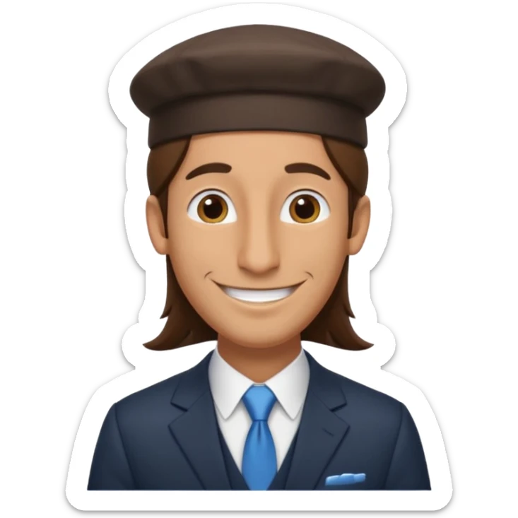 Man with a long nose wearing a suit and kippah, he has long brown hair sticker