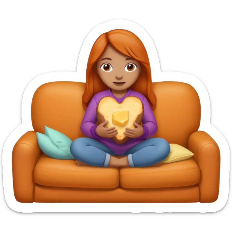 Female personified sweet potato with butter sitting on a couch very cozy watching tv  sticker