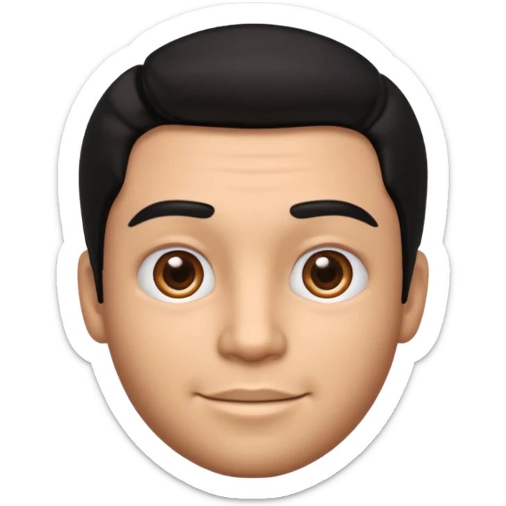 Emoji masculino em estilo 3D / cartoon realista, com pele morena clara, cabelos pretos bem penteados com gel, fios alinhados e com brilho, olhos pretos expressivos, sobrancelhas bem definidas, rosto jovem, expressão simpática e confiante, traços suaves e harmoniosos, sem barba sticker