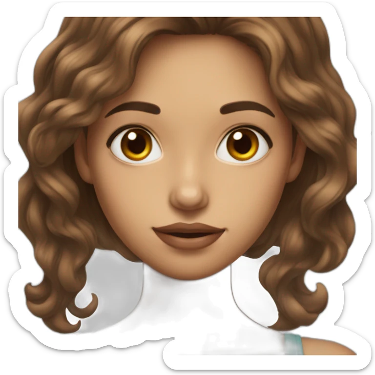 long wavy brown hair skinny girl with thin face and makeup from head to chest sticker