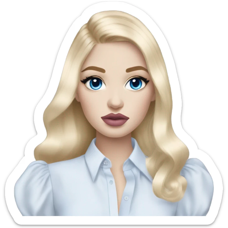 Hot girly pale blonde with blue eyes and light pink lips wearing YsL. Puffed sleeve shirt sticker