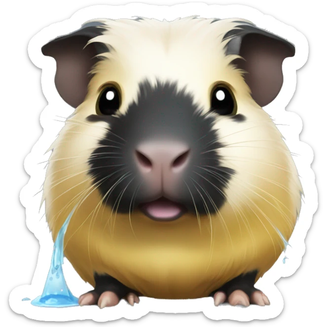 Black guinea pig with a bit of yellow pouring water into its eyes sticker