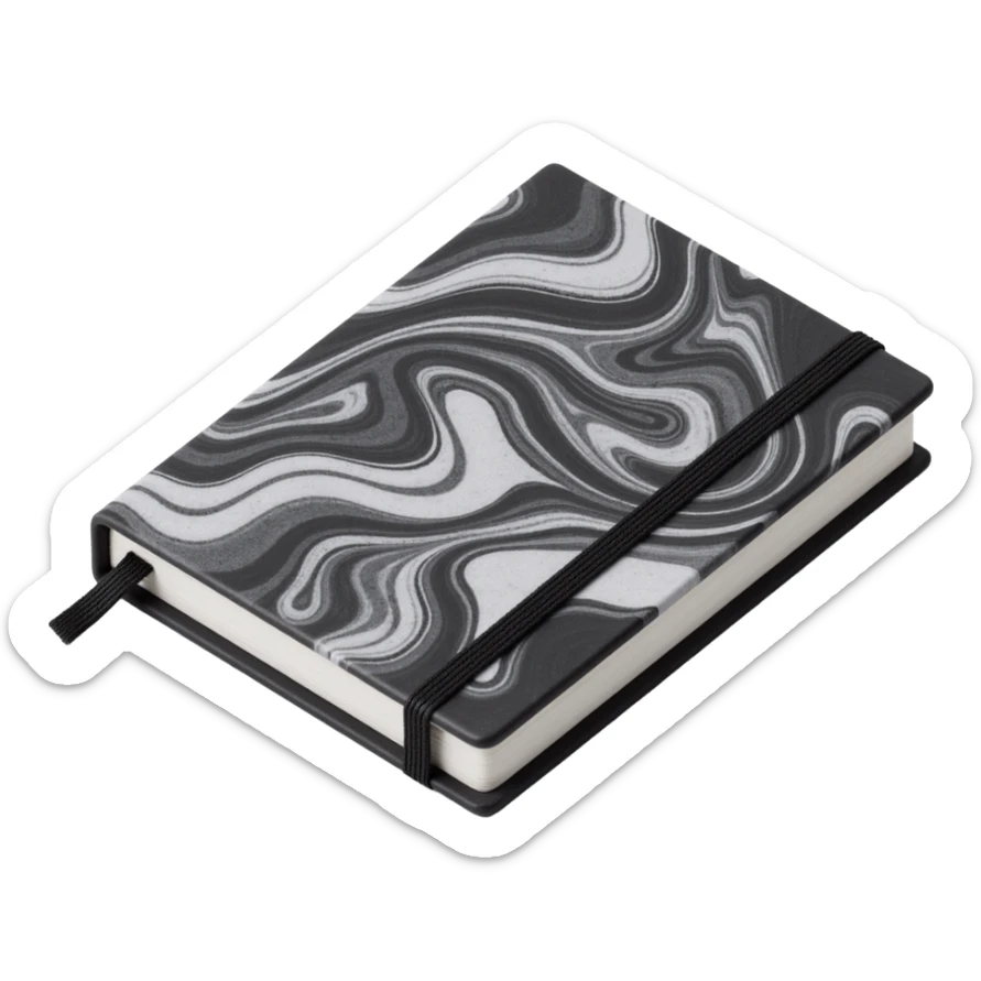 composition notebook, black and white marbled sticker