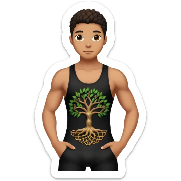Black weaved tank top body suit with a tree of life pendant  sticker